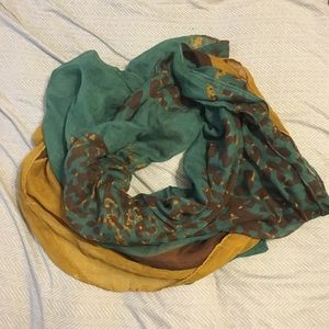 Long scarf, light weight, gold green cheetah print